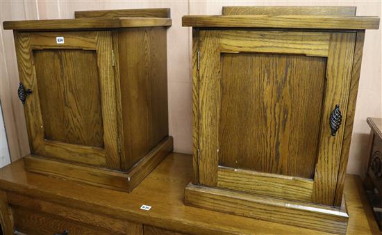 A pair of oak panelled side cupboards, W.50cm